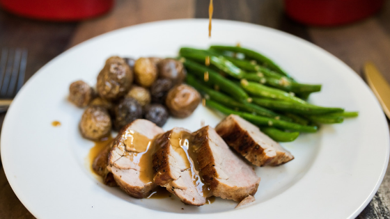 Pork tenderloin dinner with apple cider glaze